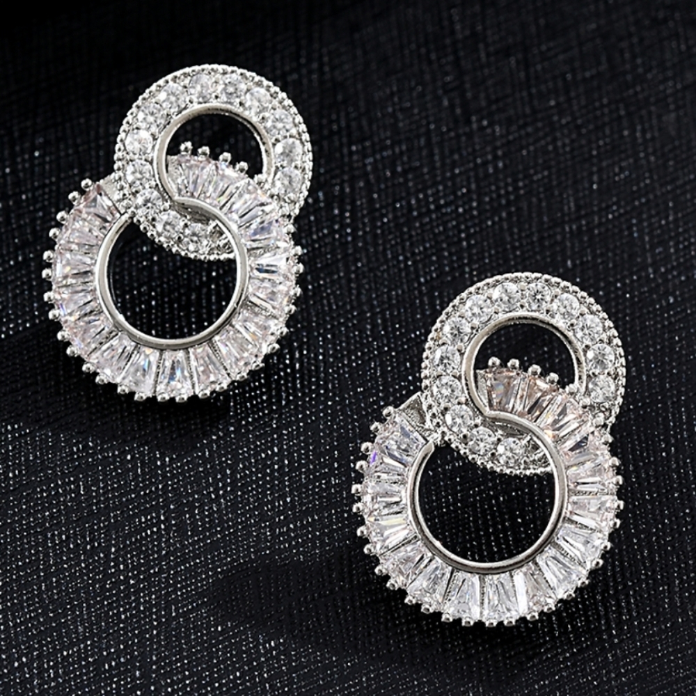 Sparkling Circle Cubic Zirconia Diamond Earrings - Picture 1 of 6